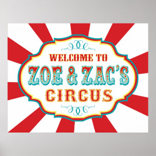 Carnival Circus Birthday Banner Zoe and Zac CUSTOM Poster