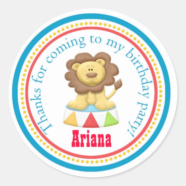 Carnival Circus Birthday Party Favour Sticker (Front)