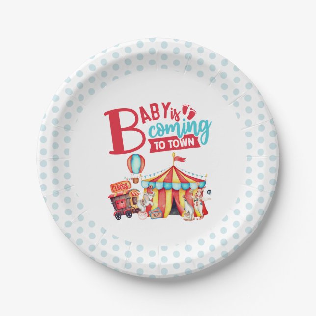 Carnival Circus Blue Baby Shower Paper Plate (Front)