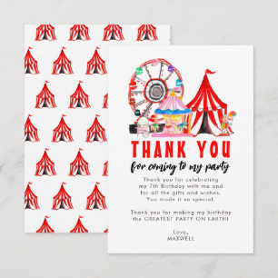 Carnival Circus Clown Balloon Festival Birthday Thank You Card