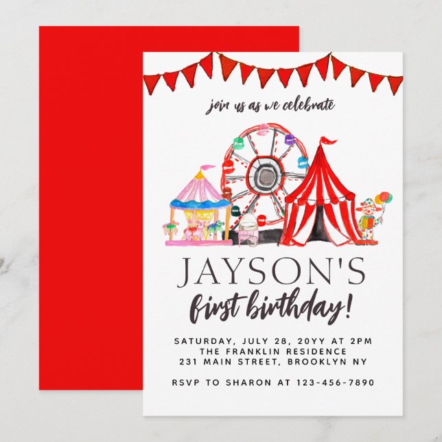 Carnival Circus Fair Ferris Wheel Party Birthday Invitation (Front/Back)