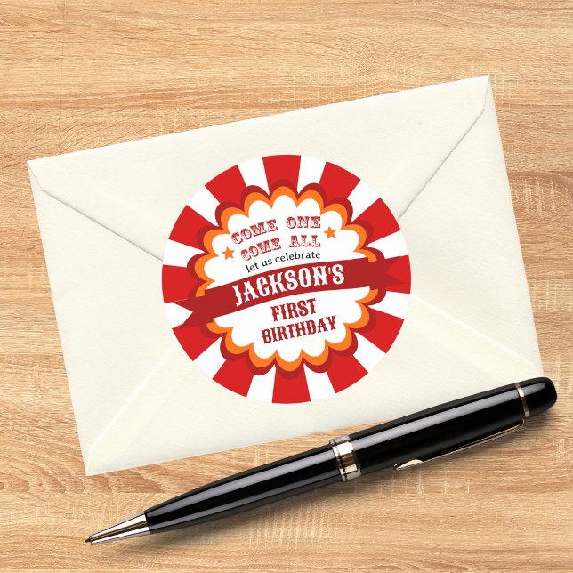 Carnival Circus Festival Kids Birthday Party Classic Round Sticker (Creator Uploaded)