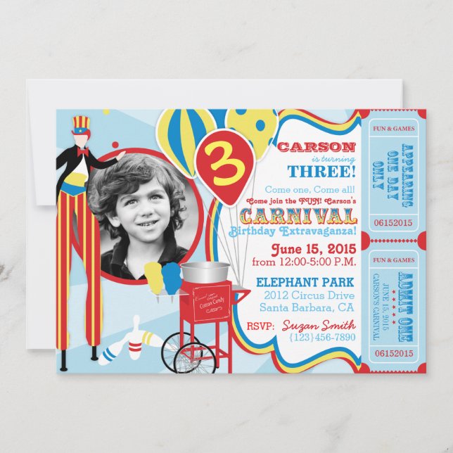 Carnival Circus Juggling Stilt Walkers Birthday Invitation (Front)