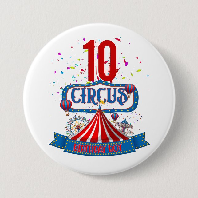 Carnival Circus Party Celebration Age 5 Matching  3 Inch Round Button (Front)