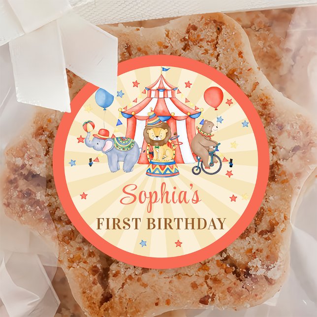 Carnival Circus Show & Animals Birthday Classic Round Sticker (Creator Uploaded)
