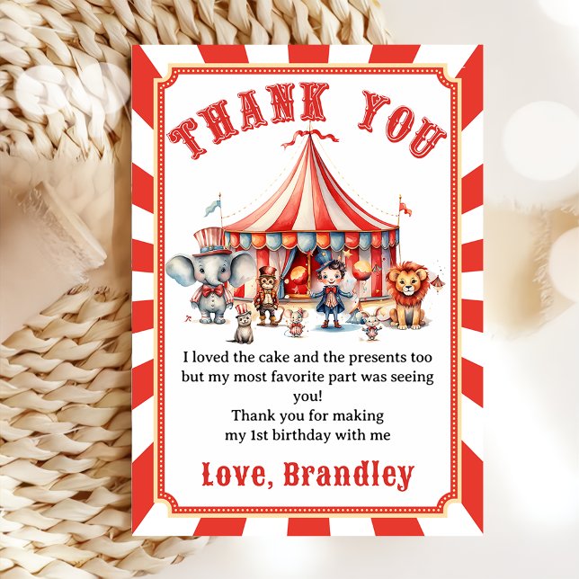 Carnival Circus Show & Animals Birthday Thank You Card (Creator Uploaded)