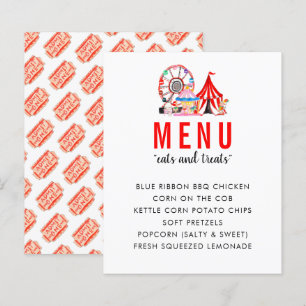 Carnival Circus Show Birthday Party Menu