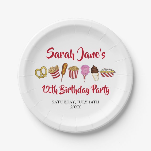 Carnival Circus State Fair Foods Birthday Party Paper Plate (Front)
