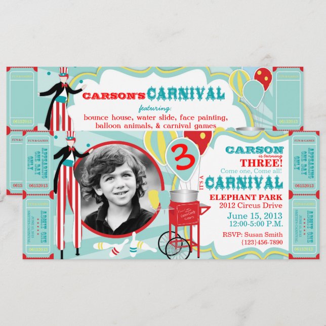 Carnival Circus Stilt Walker Birthday Invitation (Front/Back)