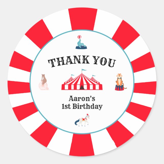 Carnival Circus Thank You Birthday  Classic Round  Classic Round Sticker (Front)