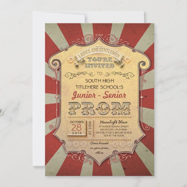 carnival - circus vintage prom invitation (Front)