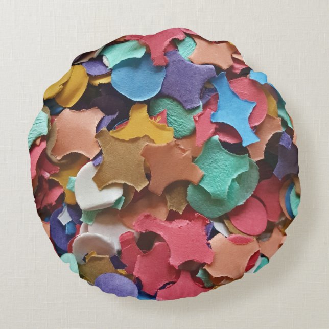 Carnival Confetti Colourful Paper Pieces Party Fun Round Pillow (Back)