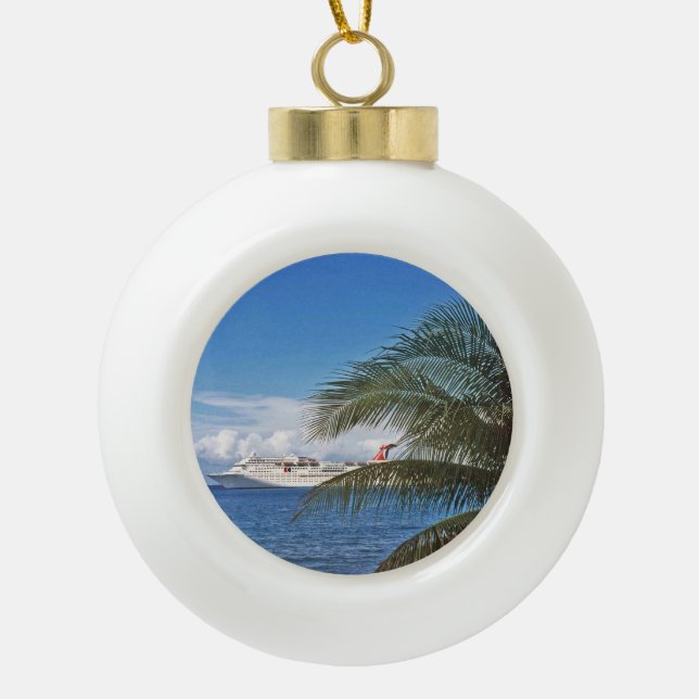 Carnival cruise ship docked at Grand Cayman Ceramic Ball Christmas Ornament (Front)