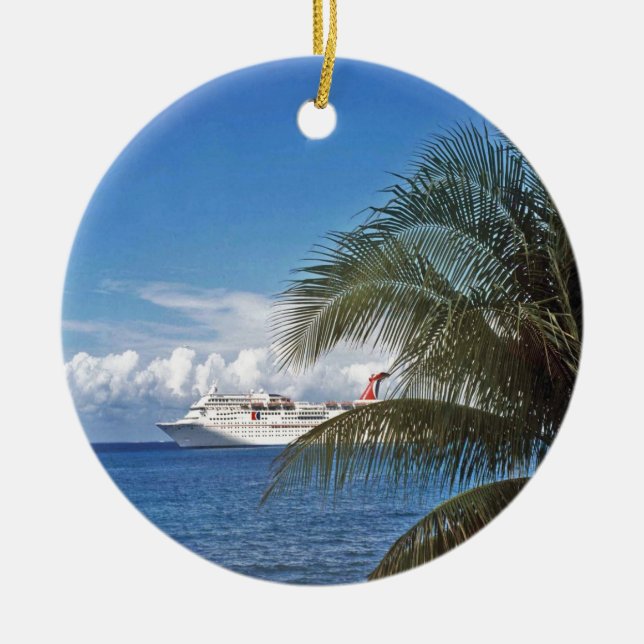 Carnival cruise ship docked at Grand Cayman Ceramic Ornament (Front)