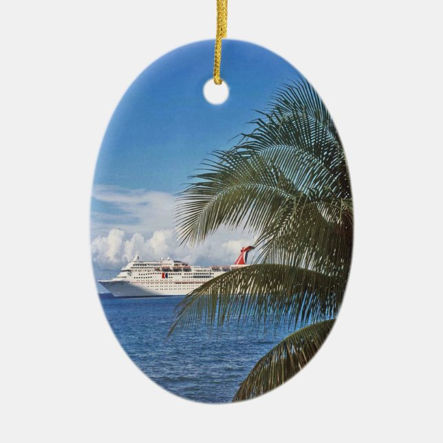 Carnival cruise ship docked at Grand Cayman Island Ceramic Ornament (Front)