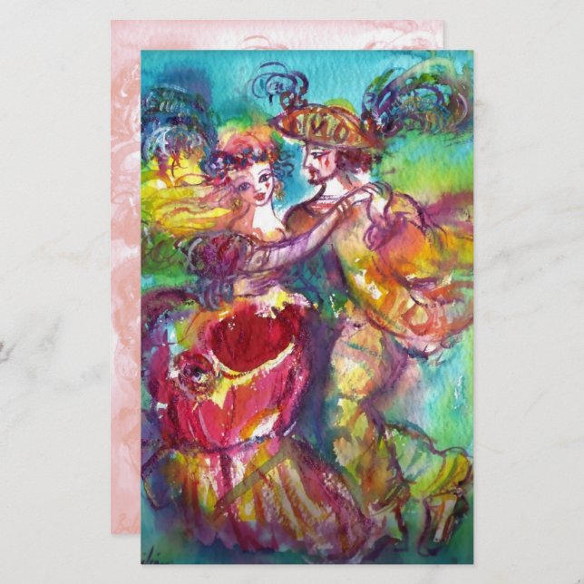 CARNIVAL DANCE ,soft antique pink white Stationery (Front/Back)