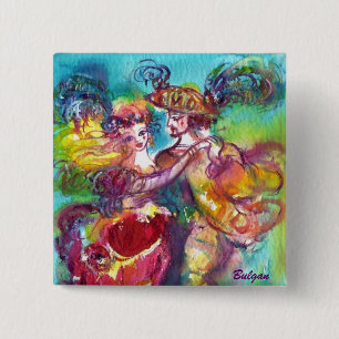 CARNIVAL DANCE Venetian Masquerade Ball 2 Inch Square Button