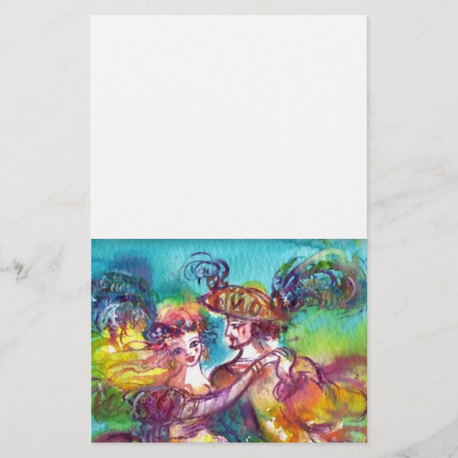 CARNIVAL DANCE ,Venetian Masquerade White Stationery (Front)