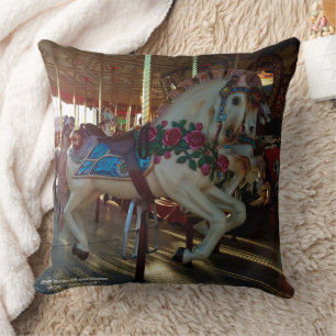 Carnival Fair Carousel Horse Photo Throw Pillow