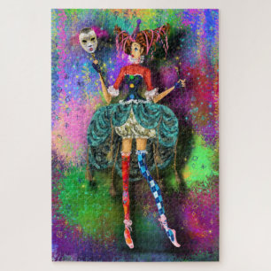 Carnival Girl Clown Joker Jester Puzzle Painting 