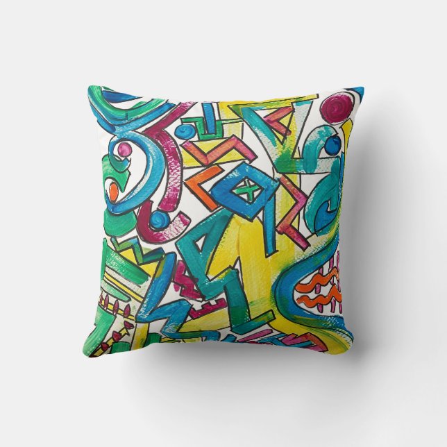 Carnival-Hand Painted Modern Geometric Art Throw Pillow (Back)