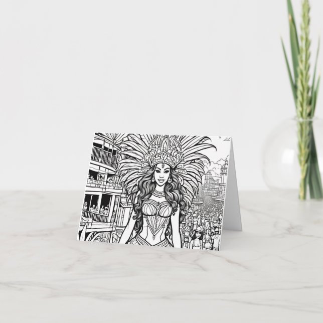 Carnival in Brazil Colouring Blank Note Card (Front)