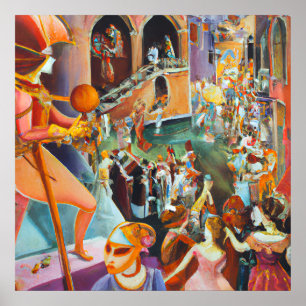 Carnival in Venice celebration retro oil painting Poster