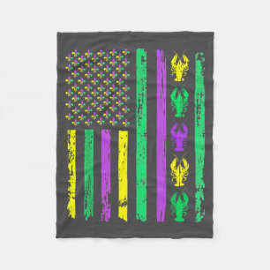 Carnival Mardi Gras Usa American Flag Crawfish Par Fleece Blanket