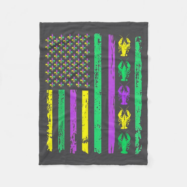 Carnival Mardi Gras Usa American Flag Crawfish Par Fleece Blanket (Front)
