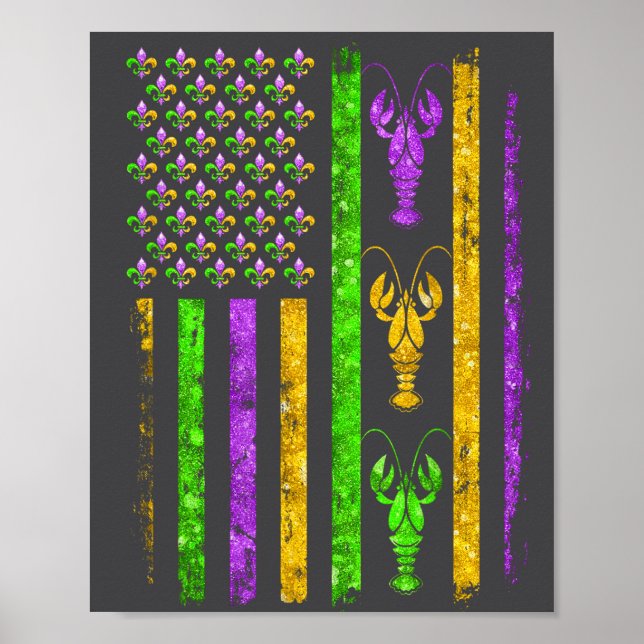 Carnival Mardi Gras Usa American Flag Crawfish Par Poster (Front)