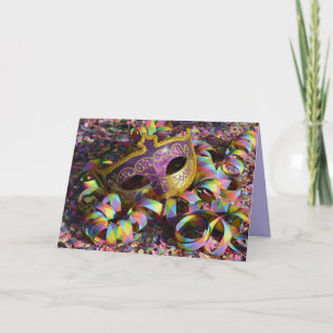 carnival mask confetti greeting card