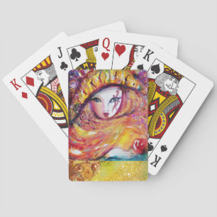 CARNIVAL MASK IN GOLD YELLOW WITH RED ROSE  PLAYING CARDS