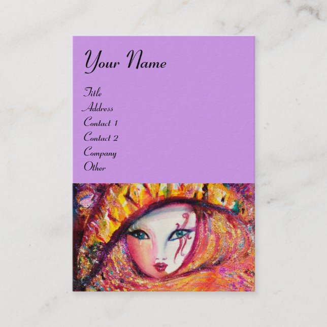 CARNIVAL MASK IN YELLOW WITH RED ROSE BUSINESS CARD (Front)