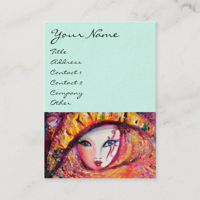 CARNIVAL MASK IN YELLOW WITH RED ROSE BUSINESS CARD (Front)