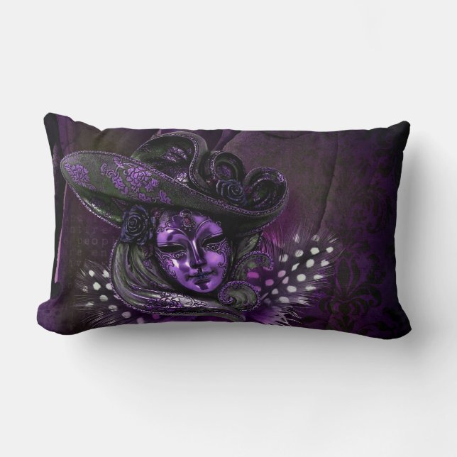 Carnival Mask-Purple Damask Throw Pillow (Front)