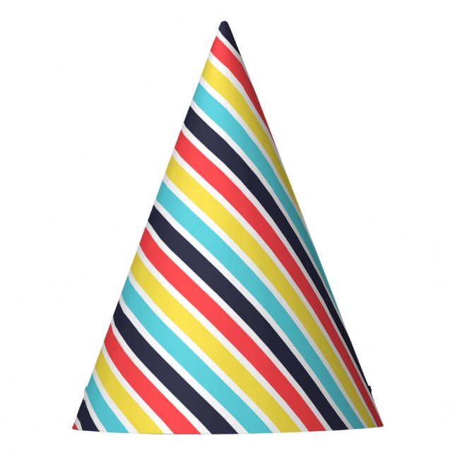 Carnival Multi Color Diagonal Stripe Birthday Party Hat (Front)