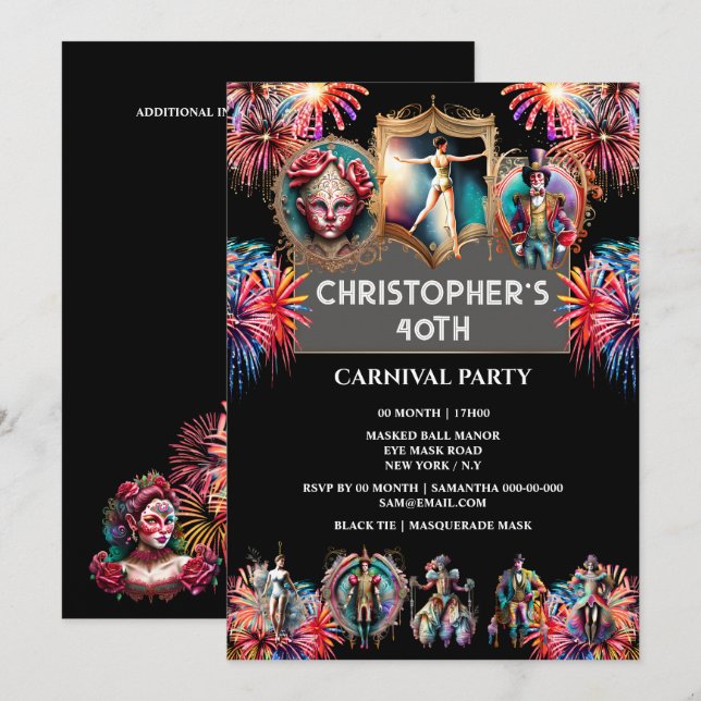 Carnival night circus fireworks festival performer invitation (Front/Back)