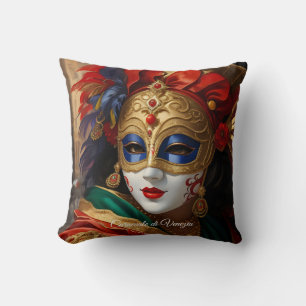 Carnival of Venice mask gold red blue Throw Pillow