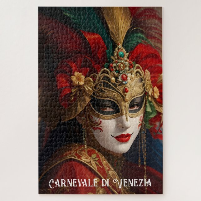 Carnival of Venice mask red green gold Jigsaw Puzzle (Vertical)