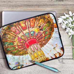 Carnival swing ride photo vintage retro blue sky laptop sleeve