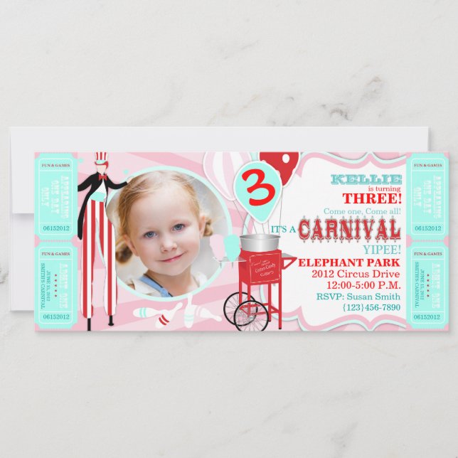 Carnival Tall Pink Invitation (Front)