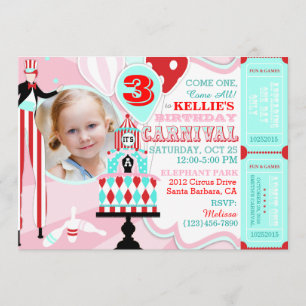 Carnival Tent Cake Birthday Invitation