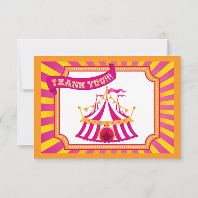 Carnival Tent | Orange and Pink Thank You Cards (Front)