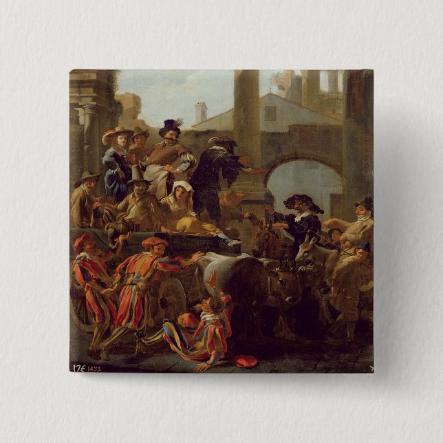 Carnival Time in Rome, 1653 (oil on canvas) 2 Inch Square Button (Front)