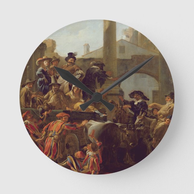 Carnival Time in Rome, 1653 (oil on canvas) Round Clock (Front)