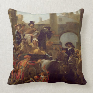 Carnival Time in Rome, 1653 (oil on canvas) Throw Pillow