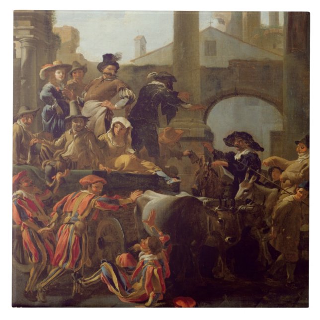 Carnival Time in Rome, 1653 (oil on canvas) Tile (Front)