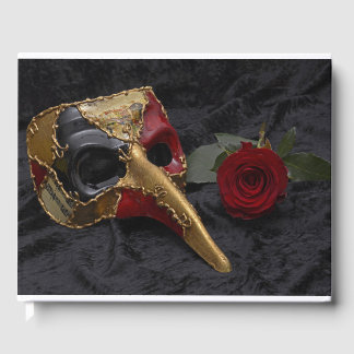 Carnival Venetian Pantalone Mask Masquerade Rose Guest Book