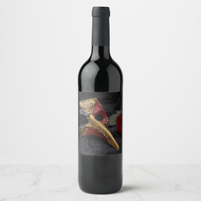 Carnival Venetian Pantalone Mask Masquerade Rose Wine Label (Front)