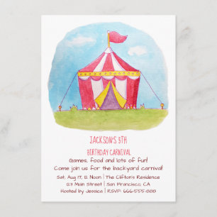 Carnival Watercolor Birthday Party Invitations